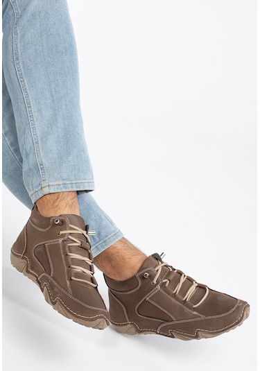 Hakiki Deri Nubuk Erkek Bot Vizon Elastik Bağcıklı Saraçlı Taban-3487 Vizon