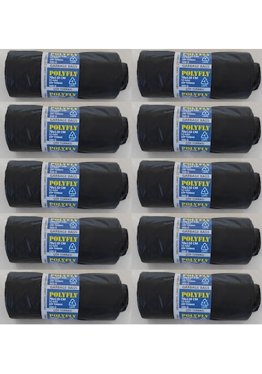 Polyfly Siyah Çöp Poşeti 70 x 110 CM 10'lu Rulo 10 Rulo 100 Adet