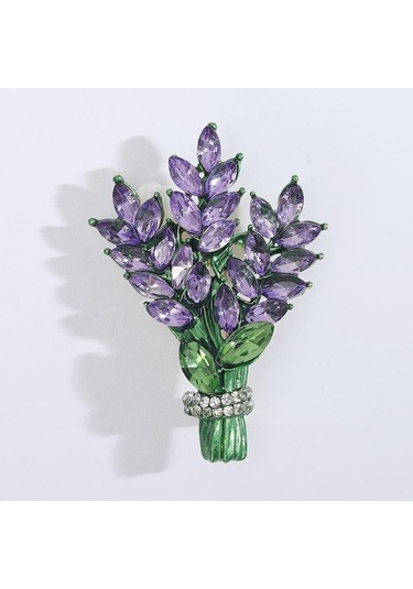 Yeşil Bitki Emaye Broş Kadınlar İçin Retro Mor Taş Buğday Kulak Broş Bayanlar Moda Parti Aksesuarları Yeşil