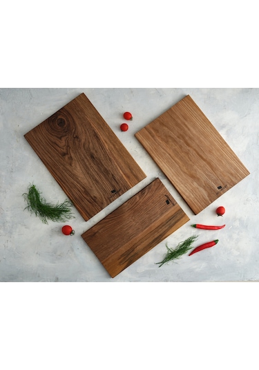 Hıcowood Doğal Ceviz Kesme Sunum Tahtası 3'lü Set -Lazerle İsim/Söz Yazılır