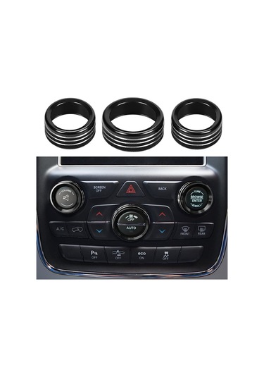 Moveevo Dodge Durango 2014-2020/jeep Cherokee/grand Cherokee 2014-2021 İçin Klima Ve Ses Regülatör Düğme Kapağı Siyah, 3'lü Alüminyum Set