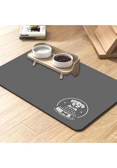 Matgo Pati Gri Köpekli Evcil Hayvan Beslenme Matı Mama Paspası 50 x 70 CM