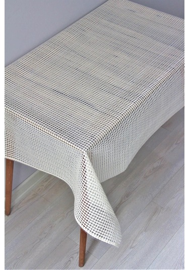 Pvc Şeffaf Kaplama Silinebilir Masa Örtüsü Örgü Hasır Krem