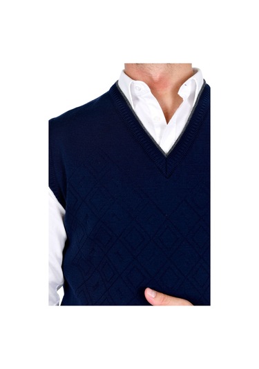 Kamalı Lacivert Erkek Çelik Örgü Intersiye Kışlık Kalın Triko V Yaka Triko Örgü Tüylenmez Süveter Lacivert