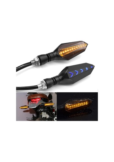 Adet 12v Evrensel Motosiklet Dönüş Sinyal Lambası Sinyal Lambası Amber Işıkları Çift Renkli 17 Led Mavi Amber Lamba