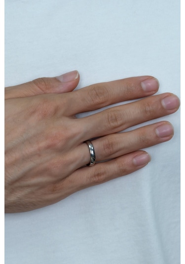 Kişiye Özel İsim Yazılı 4mm Bombeli Parlak Erkek Kadın Çelik Alyans Yüzük Cl18ko Beyaz