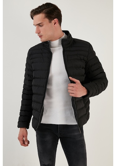 Buratti Dik Yaka Fermuarlı Cepli Slim Fit Şişme Erkek Mont 649002 Siyah