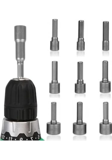 Lokma Seti, 1/4" Vidalı, Metrik Adaptör, 9 Parça