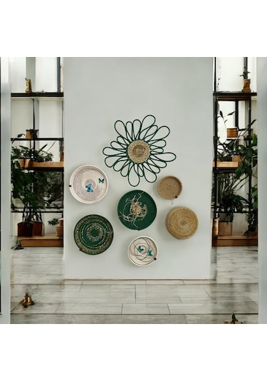 7'li Dekoratif Hasır Duvar Tabağı, Bohem Duvar Tabağı, Afrikan Duvar Tabağı, Duvar Dekoru Diğer