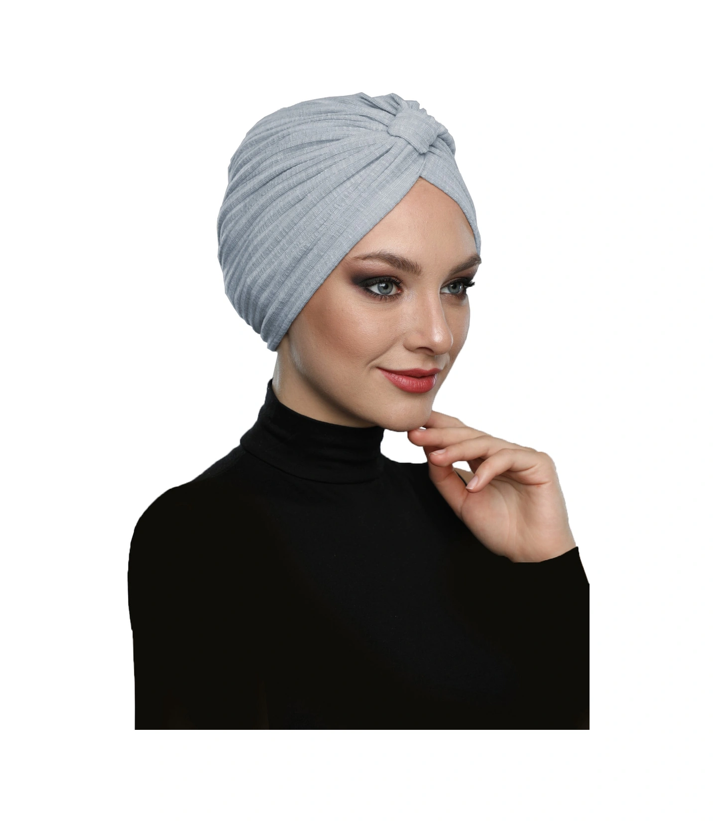 Pamuklu Bantlı Çapraz Astarlı Gri Hazır Türban Tesettür Havuz Bonesi Gri