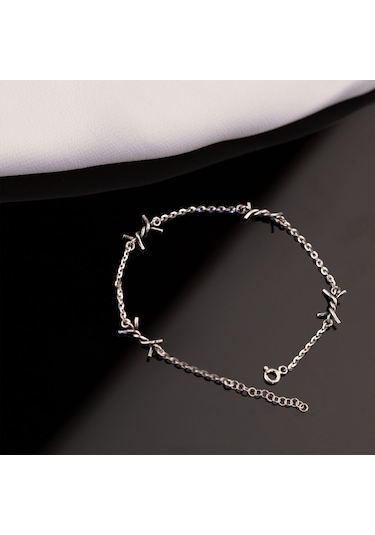 Dkmn Gümüş Dikenli Tel Şekilli 925 Ayar Erkek Gümüş Bileklik