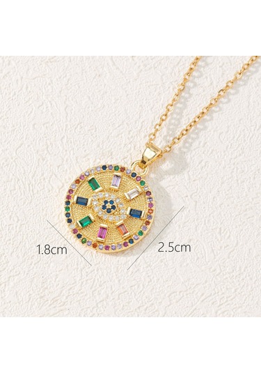 Takı: Titanyum Çelik Köprücük Kimi Zinciri, Renkli Zirkon Taşlı Göz Pandantif, Şeytan Gözü Kolye Antik Gümüş Çok Renkli