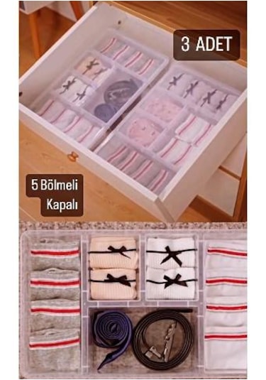 3 Adet Luna Çekmece Içi Düzenleyici Kemer Çorap Kravat Iç Çamaşır Şeffaf