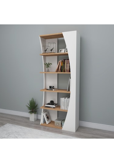 Arnetti Selge 5 Raflı Modern Kitaplık Atlantik Çam Beyaz