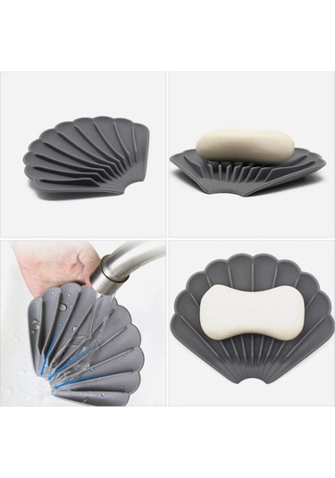 Gri Renk Kaymaz İstiridye Şekilli Silikon Sabunluk Sabun Depolama Tutucu Ve Taşınabilir Sabunluk Plakası Diğer