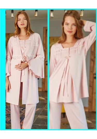Birolgaye Bone Club 5103 Pudra Hamile Lohusa 3 Lü Pijama Sabahlık Tk