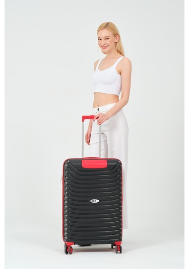 Siyah-kırmızı Orta Boy Silikon Kırılmaz Pp Valiz Siyah