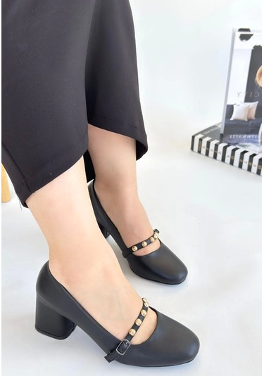 Tino Siyah Cilt Kadın Topuklu Ayakkabı Siyah4