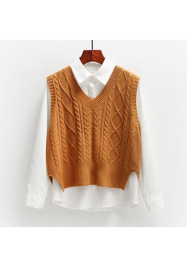 Parti İçin Kazak Yelek Üst Gevşek Kalın Rahat Rahat Eğlence Dış Giyim Sarı