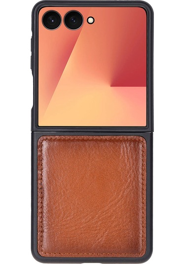 Bloomcase Flex Cool Tan Hakiki Deri Samsung Galaxy Uyumlu Z Flip 7 Kılıf 6.9"-4.1" Taba