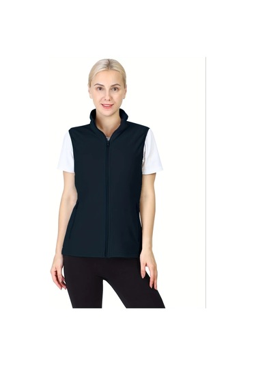 Userfriendly11 Lacivert Kadın Kolsuz Polar Yelek, Rüzgar Geçirmez Fermuarlı Hafif Dış Giyim Lacivert