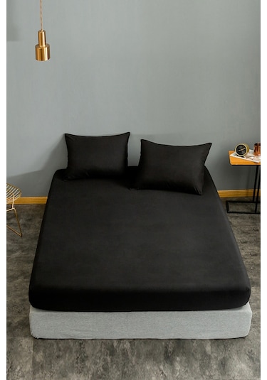 Eponj Home Lastikli Çarşaf + Yastık Kılıfı Tek Kişilik Basic Siyah