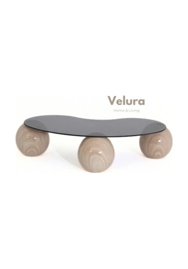 Modern Orta Sehpa & Top Sehpa Cam Sehpa & Küre Orta Sehpa - Natural - Fasulye - Füme Cam