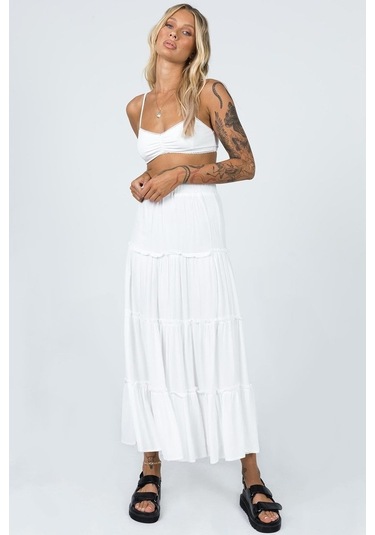 Beyaz Basic Pileli Kadın Uzun Etek Beyaz