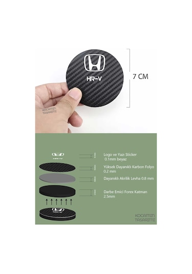 Honda Hr-v Siyah Karbon Araç Bardak Altlığı Honda Logolu Hr-v 7 Cm Dayanıklı Özel Tasarım 2 Adet 2 Adet