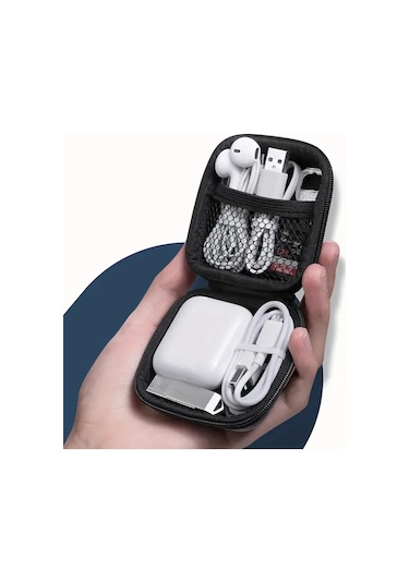 Fermuarlı Kulaklık Şarj Kablosu Sd Kart Saklama Çantası Siyah Diğer