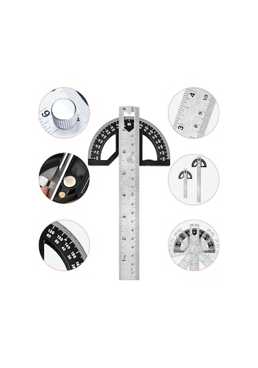 Moveevo Ahşap İşleri Manyetik Açı Ölçer 8" - 200mm Abs, Dereceli Çizgi Ve Uzunluk Ölçümü, Pim-dikme Özelliği, Ayrıştırılabilir Kombinasyon