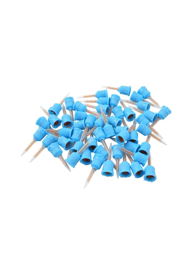 50 Adet Mavi Kısa Diş Karıştırma İpuçları 4:1 Tek Kullanımlık Silikon Kauçuk Tabanca Ölçü Malzemesi Için Taşıma Karıştırma Kafası