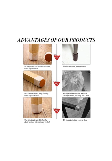 24 Adet Keçe İle Geliştirilmiş Silikon Sandalye Ayağı Koruyucusu, Beyaz Diğer