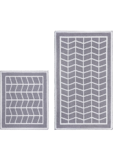 Baklava Doğal Pamuklu 2'li Banyo Paspas Seti 60x100-50x60 Cm - Gri Gri