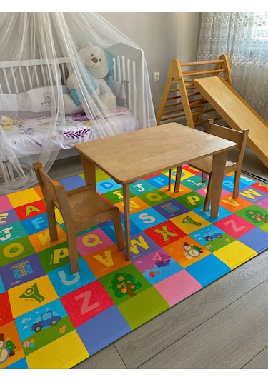 montessori çocuk masası ve 2 adet sandalye camel
