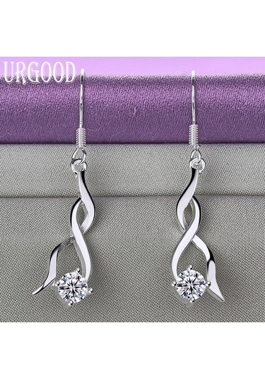 925 Ayar Gümüş Aaa Zirkon Bükülmüş Damla Küpe Takı