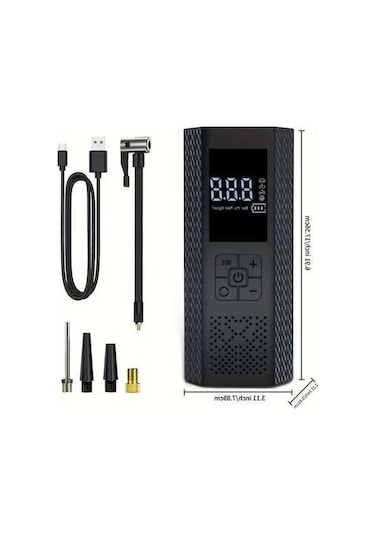 Fastbuy Siyah Taşınabilir Hava Kompresörü 150psi Araba Lastik Pompası Led Göstergeli Akıllı Kablosuz Şişirici