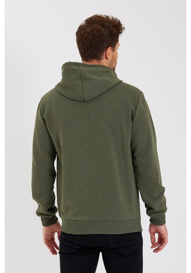 Comeor Kanguru Cepli Kapüşonlu Fermuarlı İçi Pamuklu Erkek Sweatshirt Haki 001 Haki