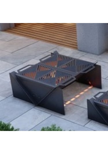 Kare Portatif Ateş Çukuru Çift Izgaralı Bahçeniz İçin Dekoratif Siyah