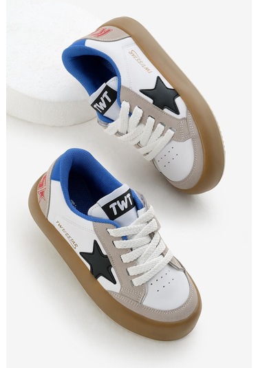 Termo Taban Yıldız Detaylı Bağcıklı Ve Cırtlı Çocuk Unisex Beyaz Sax Spor Ayakkabı Tbkmn320 Beyaz Sax