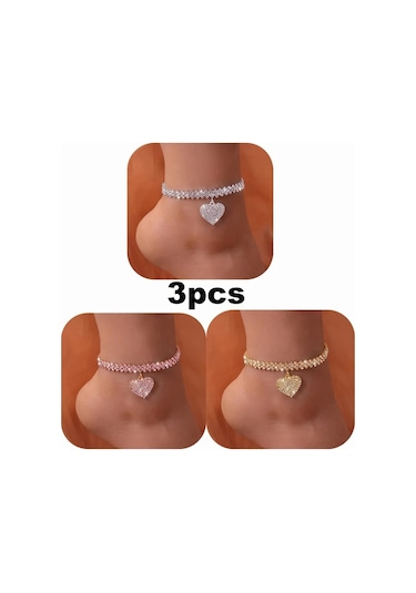 Oldfriend Premium Kalp Bileklik 3 Parça Set Renkli Trendy Plaj Tatil Hediye Diğer