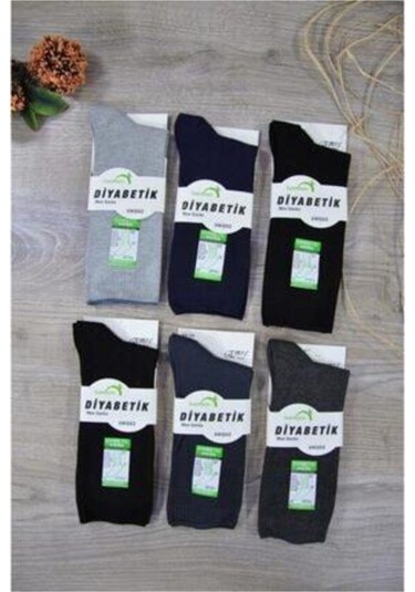 Emre -224 Bambu Diyabetik Dikişsiz Karışık Renkli 6 Adet Şeker Çorap Karışık 41-45 Çok Renkli