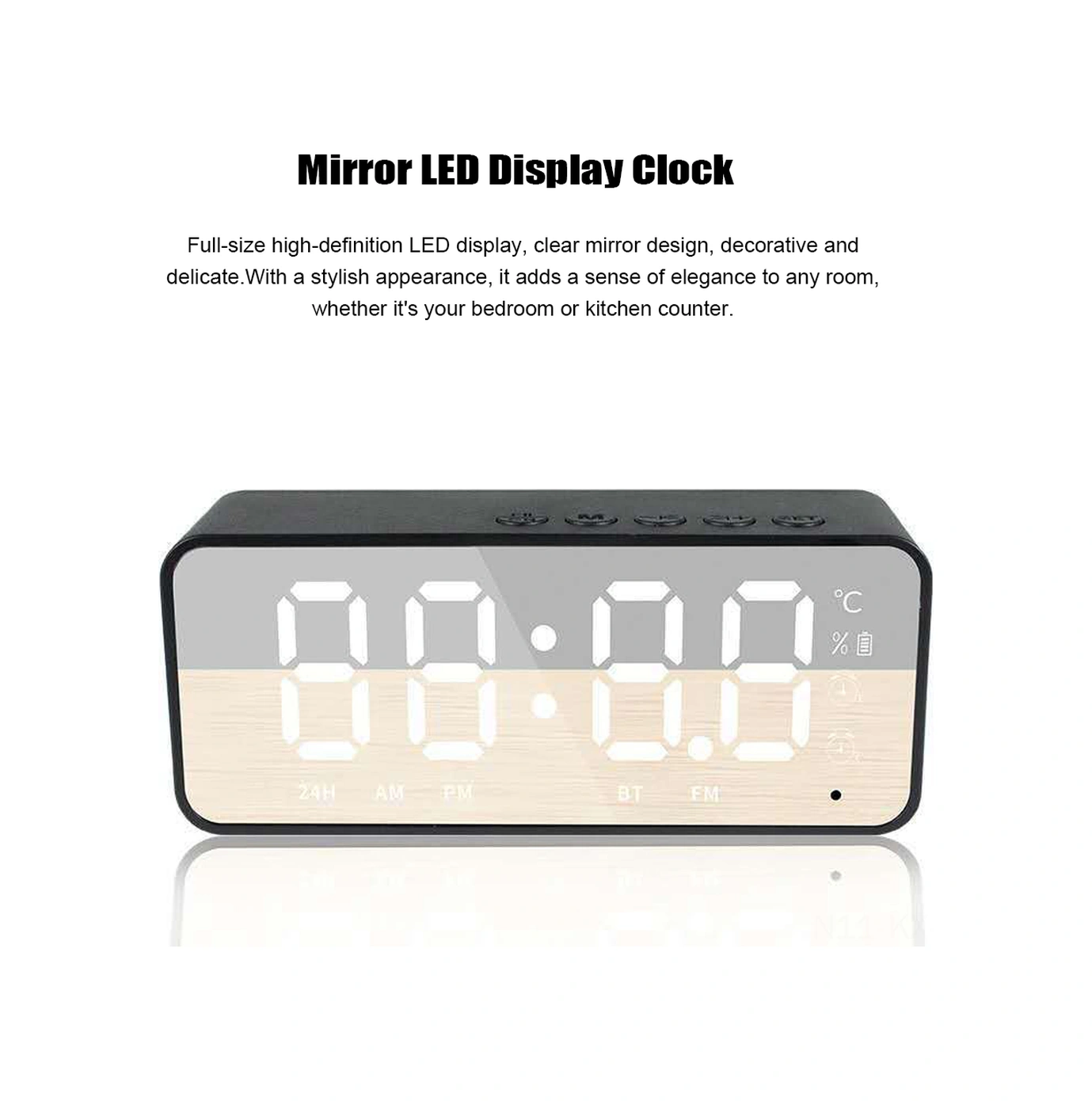 Kangvka Pembe Minik Ayna Bluetooth Hoparlör - Çift Alarm, Sıcaklık Ve Pil Göstergeli, Yüksek Kaliteli Ses, Ev Kullanıma Uygun