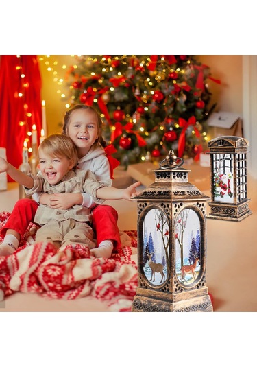 Kosona Noel Feneri Mum Işıklı Led Lamba Telefon Kabini Geyik Figürü Masaüstü Dekorasyon Kutu Paketli