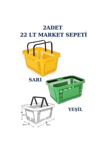 2 adet 22Litre Market ve Alışveriş Sepeti, Saplı Market Sepeti R