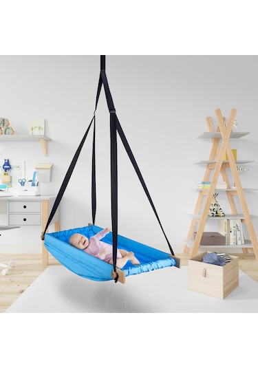 Bundera Flow Mavi Ahşap Yaylı Zıpzıp Hamak Beşik Hoppala