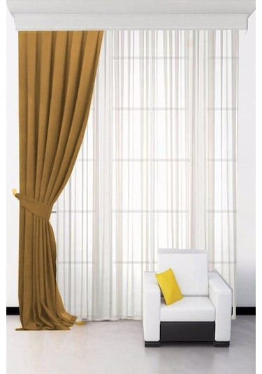 Açık Hardal Ada Fon Perde Normal Pile 1'e 2,5 Pile-açık Hardal Açık Hardal