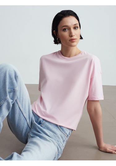 Dilvin 3683 Basic T-shirt-toz Pembe Toz Pembe