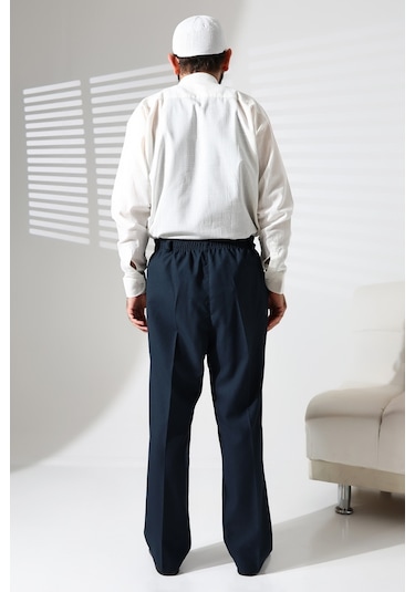 Erkek Beli Lastikli Cepli Hac Ve Umre Kışlık Yün Efektli Şalvar Pantolon - Yeşil İsr Yeşil