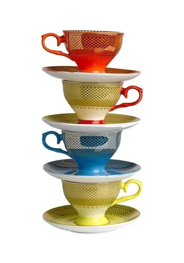 Pols Potten Espresso Set Grandma- 4'lü Fincan Çok Renkli